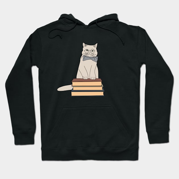 cute cat with spectacles and books digital illustration Hoodie by LanaReen